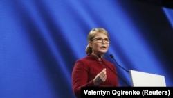 Yulia Tymoshenko addresses supporters during the Batkivshchyna party congress in Kyiv on January 22.