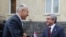 Armenia -- President Serzh Sarkisian (R) greets his Serbian counterpart, Boris Tadic, in Yerevan on July 28, 2009.
