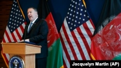  U.S. Secretary of State Mike Pompeo speaks during a news conference at the U.S. Embassy during an unannounced visit to Kabul, June 25, 2019