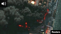 Пожар в порту Усть-Луга на Балтийском море 