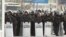 Riot police stand on duty in the western city of Aqtau, where the Kazakh authorities have maintained a heavy presence on the streets.