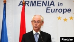 Armenia - European Union President Herman Van Rompuy addresses a civic forum in Yerevan, 4Jul2012.