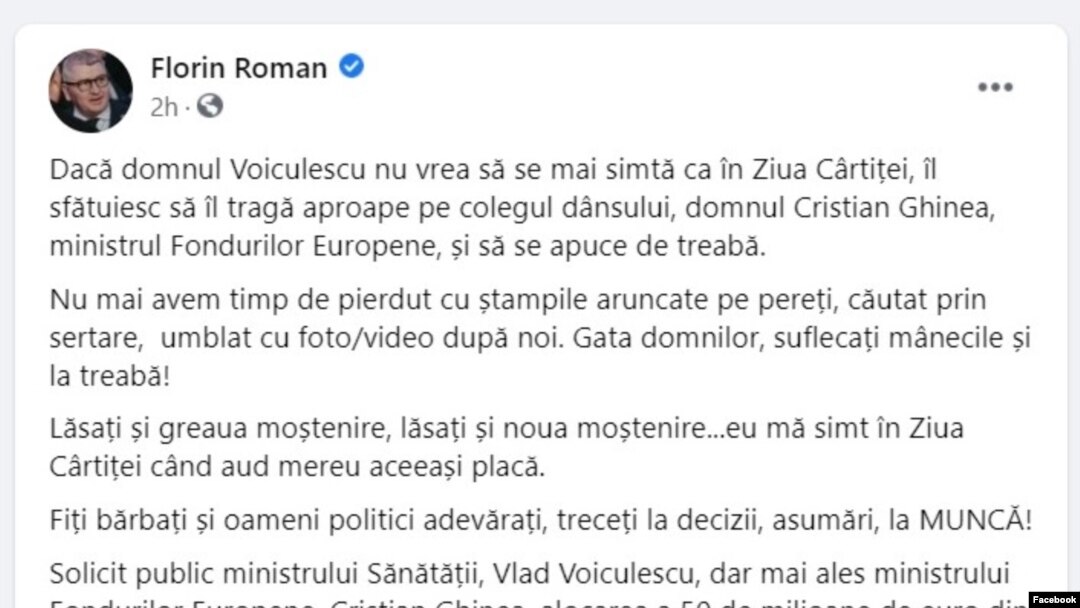 Postarea de pe Facebook de la Florin Roman