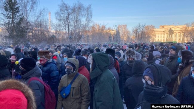 Тюмень қаласындағы оппозиция митинг. Ресей, 23 қаңтар, 2021 жыл.