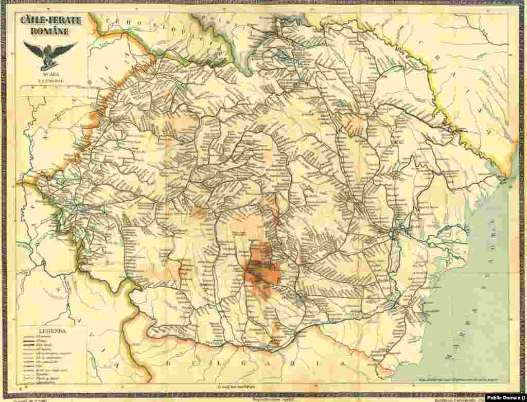 Harta liniilor de cale ferată din România, în anul 1921