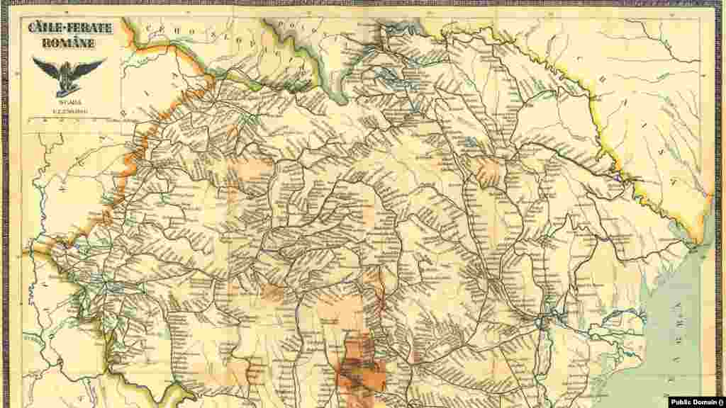Harta liniilor de cale ferată din România, în anul 1921