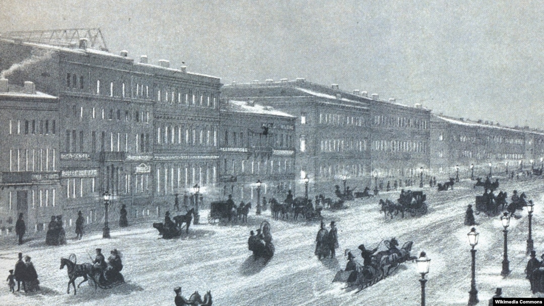 Адольф Шарлемань. Невский проспект зимой. Литография. 1856