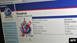 U.S. -- The "Wanted" Interpol web page for Wikileaks founder Julian Assange is seenin Washington, DC, 30Nov2010