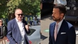 Zëvendëskryeministri i Malit të Zi, Nik Gjeloshaj, dhe presidenti i shtetit, Jakov Milatoviq, gjatë paraqitjes në Prokurorinë Themelore Shtetërore në Podgoricë, 6 gusht 2025.
