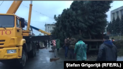 Instalarea noului pom de Crăciun la Chișinău.