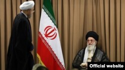 Supreme Leader Ayatollah Ali Khamenei greeting Iranian President Hassan Rohani at a Ramadan ceremony on July 7. 