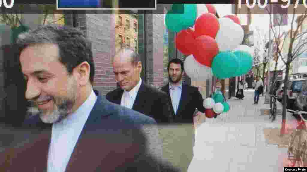 دیوید کیز در حال دعوت از عباس عراقچی، معاون وزیر خارجه ایران برای صرف یک بستنی در کمپین یک هزار بستنی برای یک هزار اعدامی در ایران