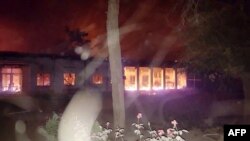 In this photograph released by Doctors Without Borders (MSF), fires burn in part of the MSF hospital in the Afghan city of Kunduz after it was hit by an air strike on October 3. 