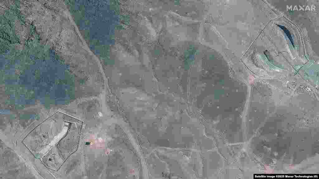 Tunnel entrances at the Fordow complex seen before and after the US strikes.