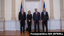 Federica Mogherini sa članovima Predsjedništva BiH Draganom Čovićem, Mladenom Ivanićem i Bakirom Izetbegovićem, Sarajevo