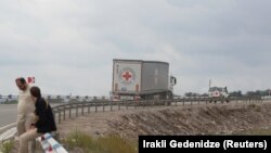 Red Cross vehicles transport humanitarian aid for residents of Nagorno-Karabakh on September 23. 