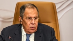 Russian Foreign Minister Sergei Lavrov speaking in Bahrain on October 18