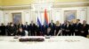 Armenia - Gazprom Chairman Alexei Miller (L) and the chief executive of Armenia's gas distribution network, Vartan Harutiunian, sign an agreement on a 9 percent decrease in the Russian gas price for Armenia, Yerevan, 7Apr2016.