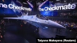 Russia's Sukhoi fifth-generation stealth fighter jet is seen during the opening ceremony of the MAKS air show in Zhukovsky, outside Moscow, in July 2021.