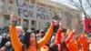 Protesters rally in support of Georgian opposition leader Nika Melia in front of Tbilisi's city court on April 8.