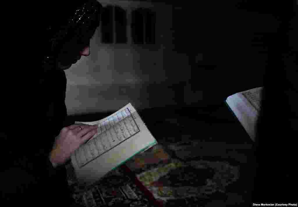 Chechen teens study the Koran at an underground madrasah. Markosian writes that Chechen youth have been quick to embrace Islam after decades of religious repression in the Soviet Union. 