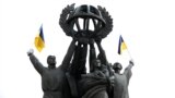 FINLAND – Ukrainian flags are placed on the "World Peace" monument in Helsinki, Finland, May 26, 2022