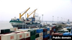 File Photo - An Iranian container ship docked at a cargo area of a port . UNDATED