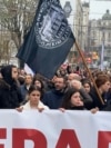 Serbia - Belgrade - Students protest against the passing of a special law that paves the way for the construction of a hotel on the site of the General Staff building