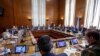 Syria's main opposition High Negotiations Committee (HNC) leader Naser al-Hariri and UN Special Envoy for Syria Staffan de Mistura attend a round of negotiation, during the Intra Syria talks, in Geneva, May 16, 2017