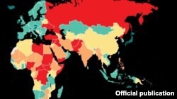 در این گزارش کشورها از نظر شاخص صلح به چهار قسمت دسته‌بندی شده‌اند: سبز، زرد، نارنجی و قرمز
