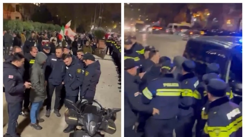 რუსთაველზე პოლიცია დემონსტანტებს აკავებს - დაკავებულია ვანო სხრიტლაძე და მიშა ზაქარეიშვილი