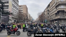 Motoristi u podršci povređenim lekarkama Instituta Palmotićeva, Beograd, Srbija, 3. februar 2025. 