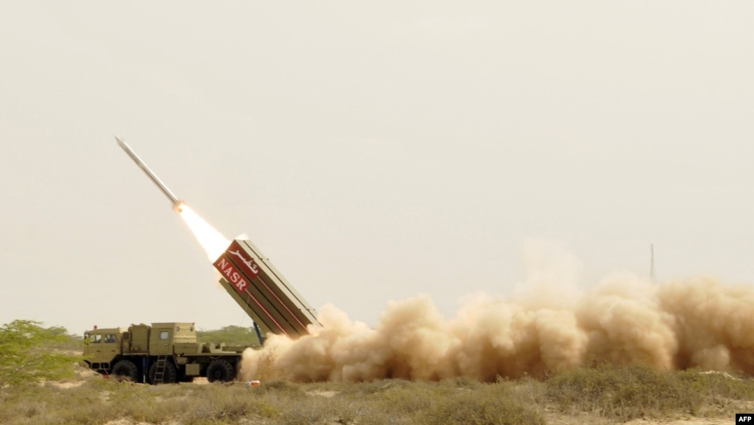 A short-range nuclear-capable ballistic missile is launched from an undisclosed location in Pakistan.