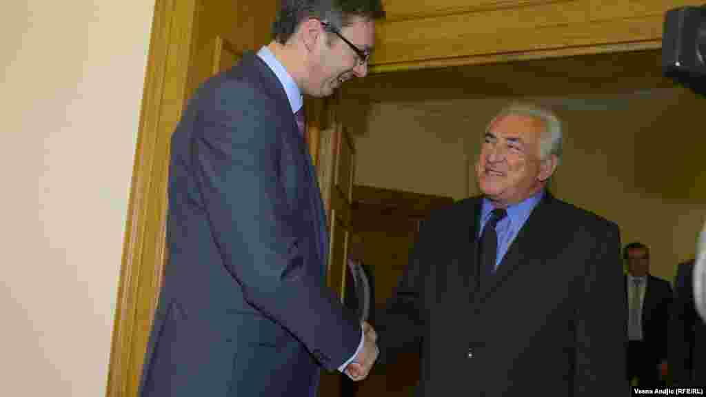 Srbija - Bivši generalni direktor MMF-a, Dominique Strauss-Kahn, sastao se u Beogradu s vicepremijerom Aleksandrom Vučićem. Razgovarali su o detaljima Stros Kanove saradnje sa Vladom Srbije, 17. septembar 2013. Foto: RSE / Vesna Anđić 