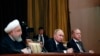 Iranian President Hassan Rouhani (left), Russian President Vladimir Putin (center) and Turkish President Recep Tayyip Erdogan (right) attending a press conference following a trilateral meeting on Syria in the Black Sea resort of Sochi, February 14, 2019.