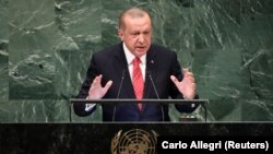 U.S. -- Turkey's President Recep Tayyip Erdogan addresses the 73rd session of the United Nations General Assembly at U.N. headquarters in New York, U.S., September 25, 2018