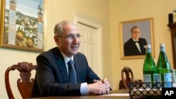 COP29 President-designate Mukhtar Babayev takes part in an interview with The Associated Press at the Azerbaijan embassy in Washington on Thursday, April 18, 2024. 