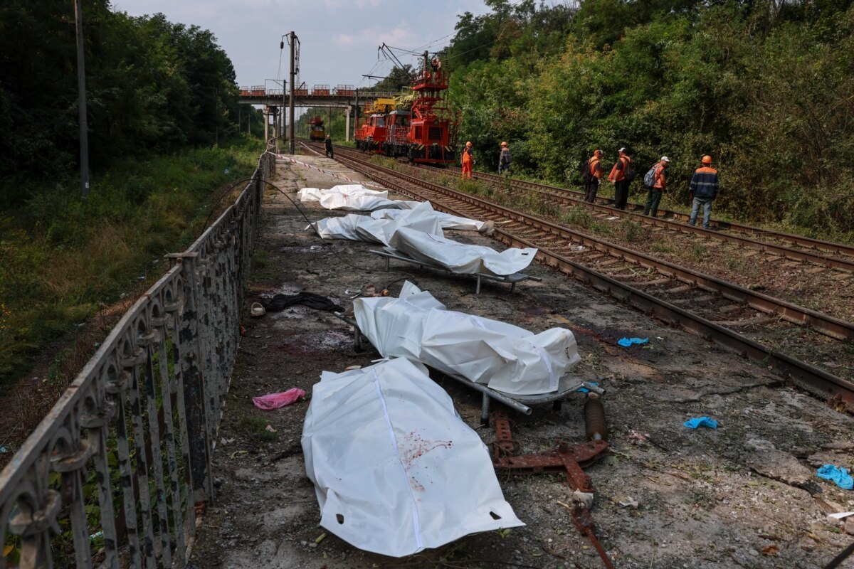 Kvitneva station near Kyiv, where eight people waiting for a train were killed in a Russian missile strike, August 5, 2026