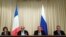 (left to right:) French Defense Minister Florence Parly, French Foreign Minister Jean-Yves Le Drian, Russian Foreign Minister Sergei Lavrov and Russian Defense Minister Sergei Shoigu attend joint press conference in Moscow on September 9. 