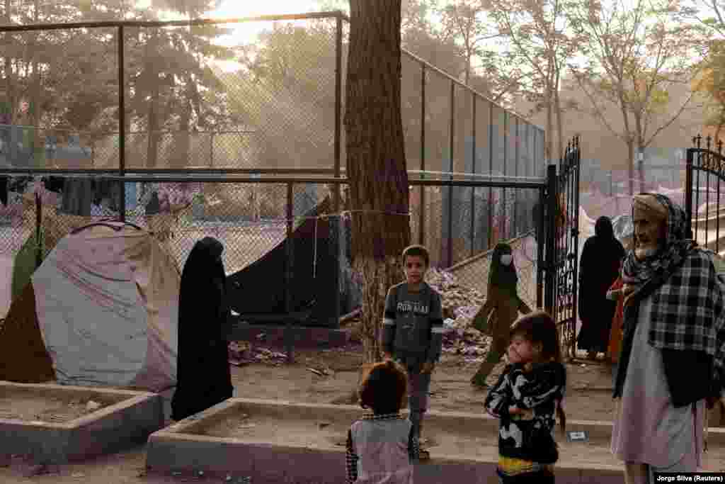Displaced Afghan children at the makeshift shelter in the Shahr-e Naw park in Kabul on October 4.