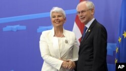 Hrvatska premijerka Jadranka Kosor i predsjednik Europskog vijeća predsjednik Herman van Rompuy, Bruxelles, 24. lipnja 2011