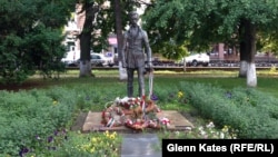 A monument in Uzhhorod to Sandor Petofi, a Hungarian poet and revolutionary, is one of many tributes to Hungarian figures in Zakarpattia.
