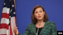 Georgia -- US Assistant Secretary of State for European and Eurasian Affairs Victoria Nuland speaks during her news conference in Tbilisi, February 17, 2015