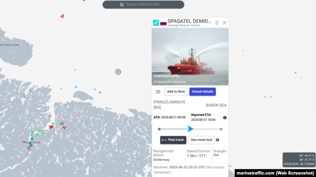 Останнє відоме місце розташування судна «Спасатель Демидов» у Баренцевому морі