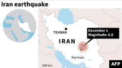 Епіцентр землетрусу магнітудою 6 в Ірані, 1 грудня 2017 року