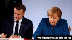 Kancelarja e Gjermanisë, Angela Merkel dhe Presidenti i Francës, Emmanuel Macron 