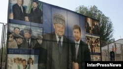 A billboard in the city of Gudermes features images of Ramzan Kadyrov (right) and his father, former Chechen leader Akhmed-hadji Kadyrov.