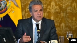 Ecuador -- Ecuadorean President Lenin Moreno speaks during a press conference at Carondelet Palace in Quit, May 29, 2017