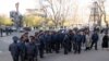 Police block Yerevan's Northern Avenue on April 14, 2009.