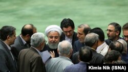 Iranian president Hassan Rouhani speaking with MPs during Parliament session, February 04, 2019.